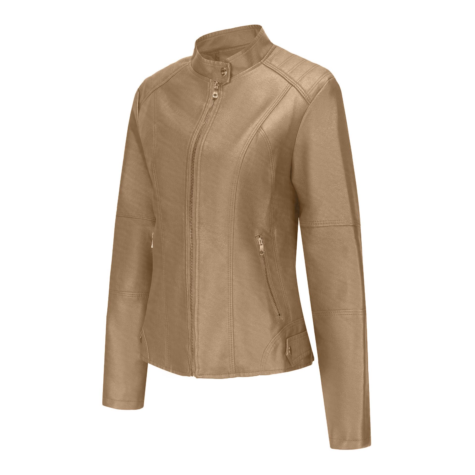 

Women’s European-American Leather Motorcycle Jacket with Zipper - Retro Short Style 3X Large верблюд