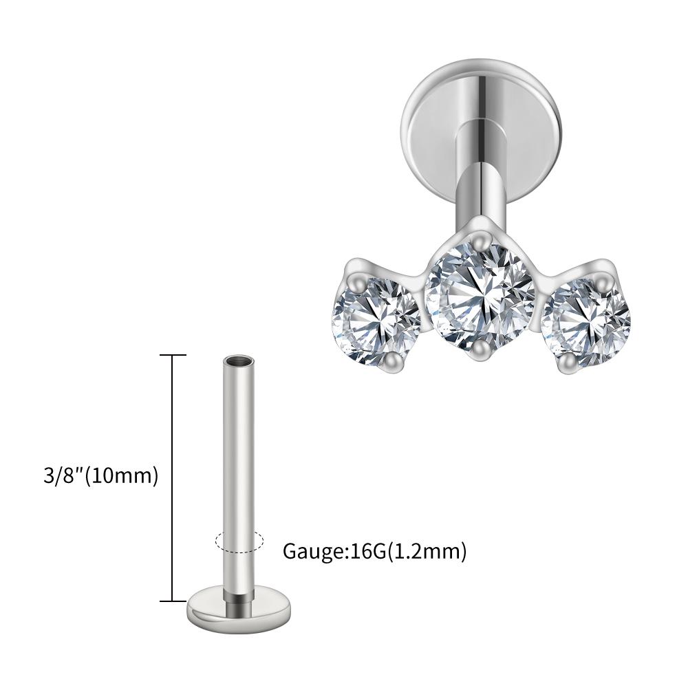 Right Grand ASTM F136 Titanium Triple CZ Cluster Cartilage Earring 16G Mini CZ Labret Tragus Helix Medusa Flat Back Piercing