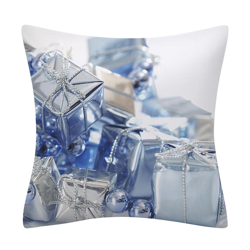 Snow Christmas Pillowcase Blue and White Printed Cushion Cover Snowflake  Tree Throw