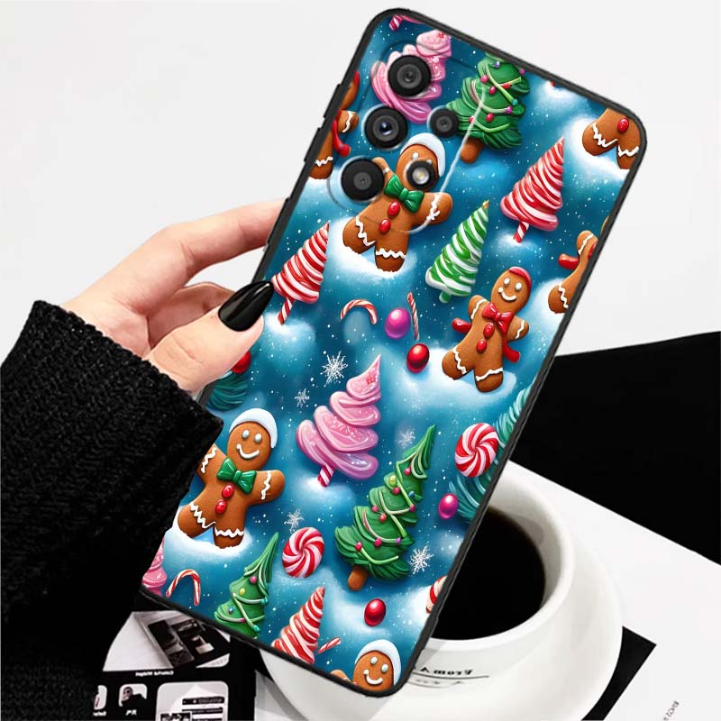 Christmas Cartoon Pattern Phone Case For Samsung A73 A72 A71 A55 A54 A53 A52 A51 A13 A22 A16 A15 A12 A14 A26 A07 5G Black