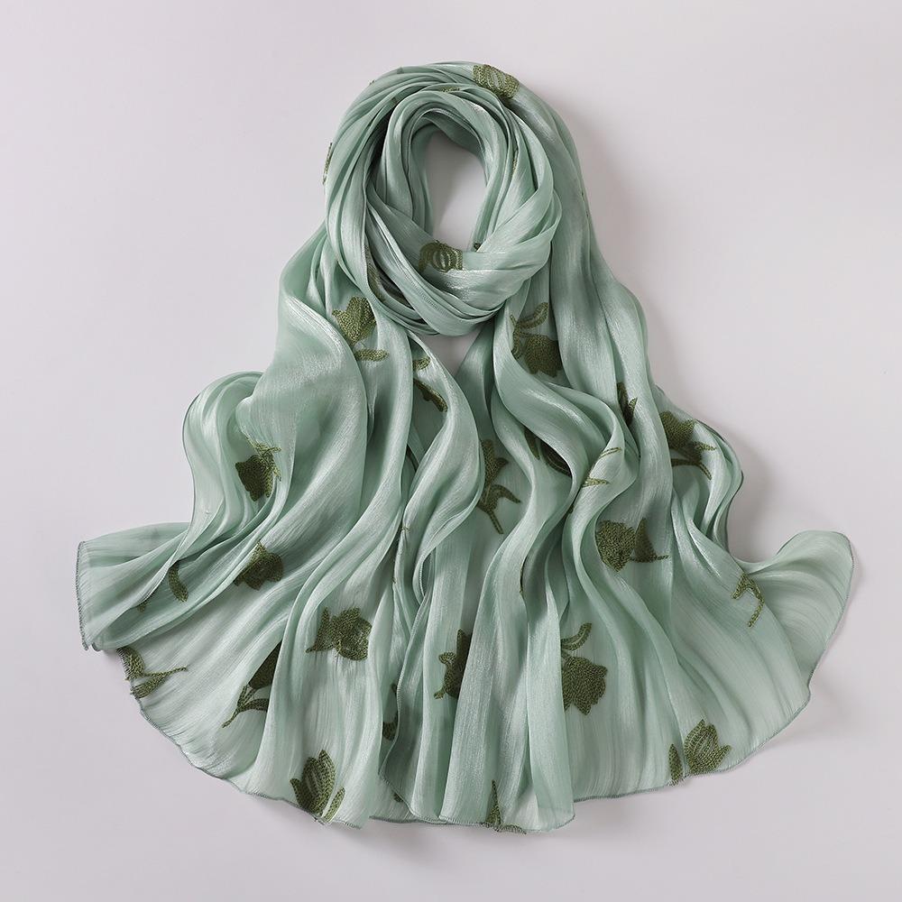 Glitter Floral Embroidery Hijab 70*175CM Crinkle Plain Scarves Fashion Islamic Head Wrap  For Women