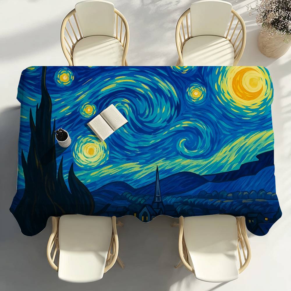 Nappe Étoilée de Van Gogh Décoration de Fête Salle à Manger Maison Cuisine Terrasses Nappe Imperméable Anti-taches 100x140cm
