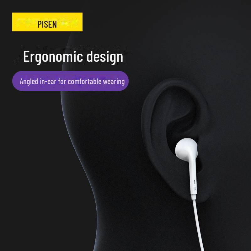 PISEN Semi-In-Ear Wired Stereo Headphones, 3.5mm Jack, Compatible with Android & Apple