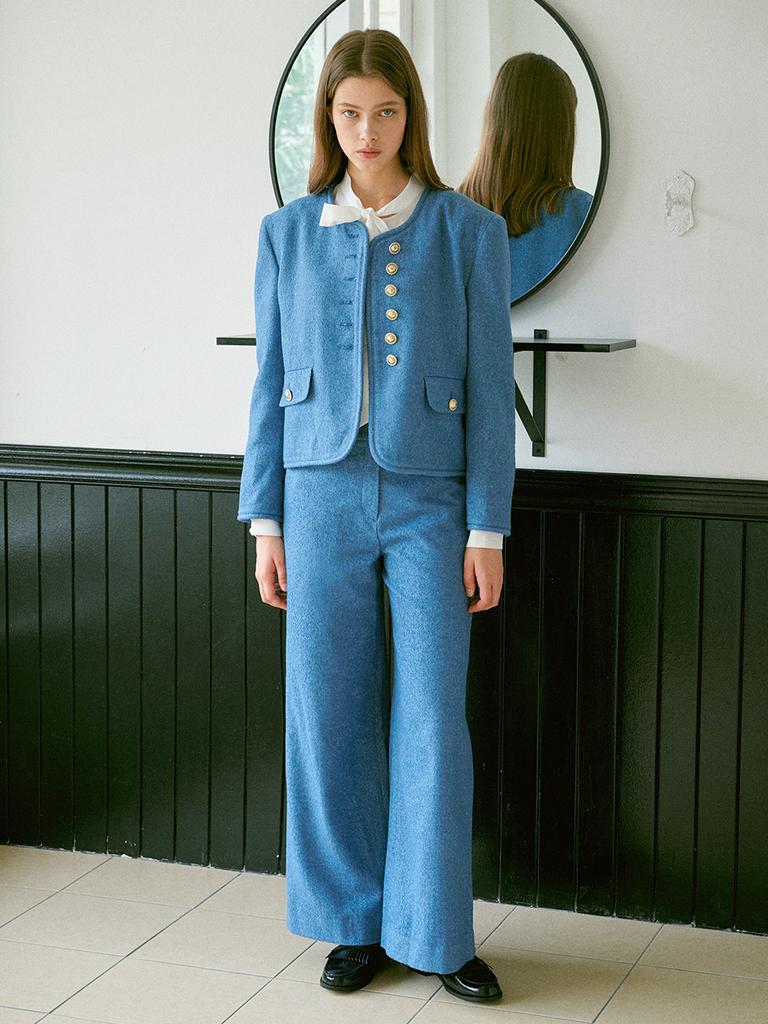 EJNOLEE Semi-Wide Blue Tweed Pants