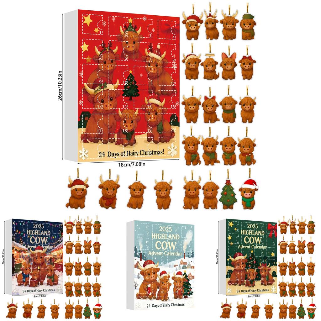 Christmas Blind Box Highland Cattle Series Acrylic Holiday Decorations For Festive Tree Ornaments And Gifts