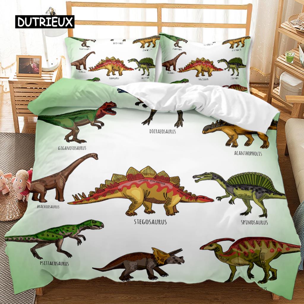 Dinosaur Duvet Cover Set Tropical Cartoon Dinosaur Twin Bedding Set for Kids Teens Double Queen King Size Polyester Quilt Cover