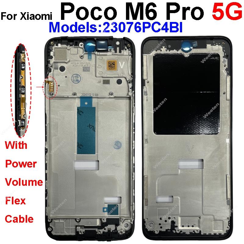 LCD Middle Frame Housing For Xiaomi Poco M6 M6 Pro 4G 5G Middle Frame Holder Cover With Volume Key Replacement Repair Parts