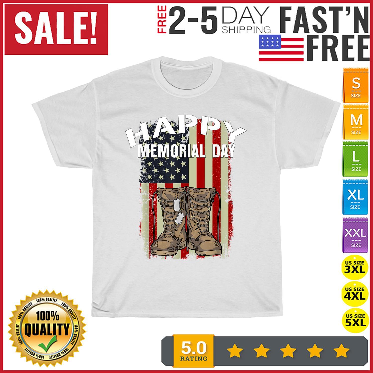 Happy Memorial Day USA Flag American Patriotic Armed Forces T Shirt Mens Womens Tees Top Men Women XL