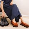 Fashion Retro Interior Height Increasing Flat Sole Single Shoes for Women 2025 Summer New Top Layer Cowhide Platform Sandals for Women