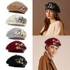 Pearls Studded Girls Beret Stylish Bowknot Headwear Painter Hat Show Small Face Versatile Painter Hat Flower