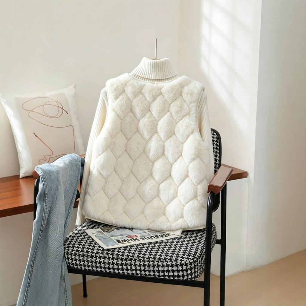 Autumn and winter new velvet vest women's warm inner vest short slim-fit vest jacket lamb wool sleeveless top
