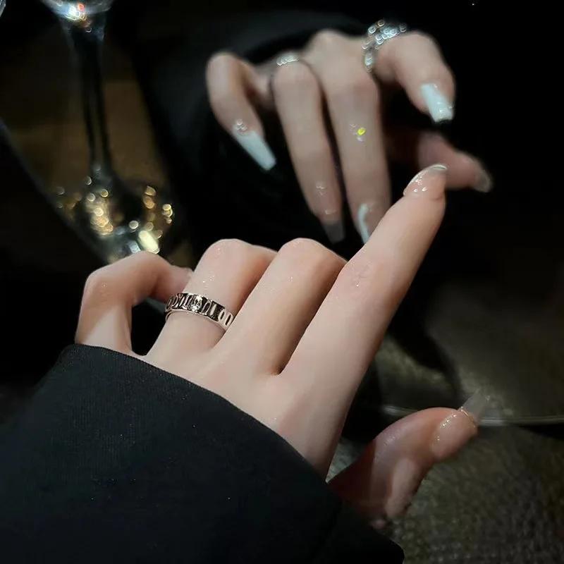 LATS Vintage Gothic Red Crystal Cross Geometry Open Rings for Women Y2k Punk Creative Grunge Jewelry Accessories Gift