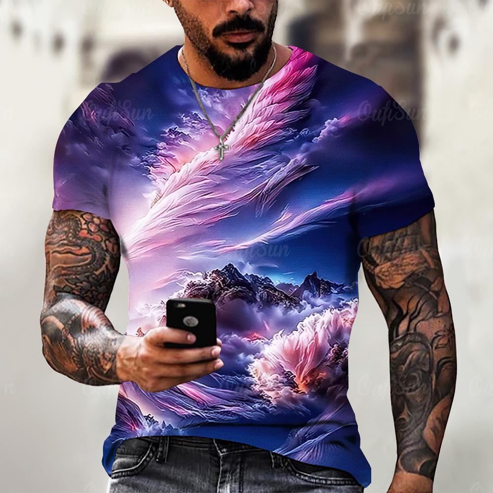 Lightning 3D Printed Short Sleeved T-shirt Summer Breathable Polyester Simple Round Neck Top