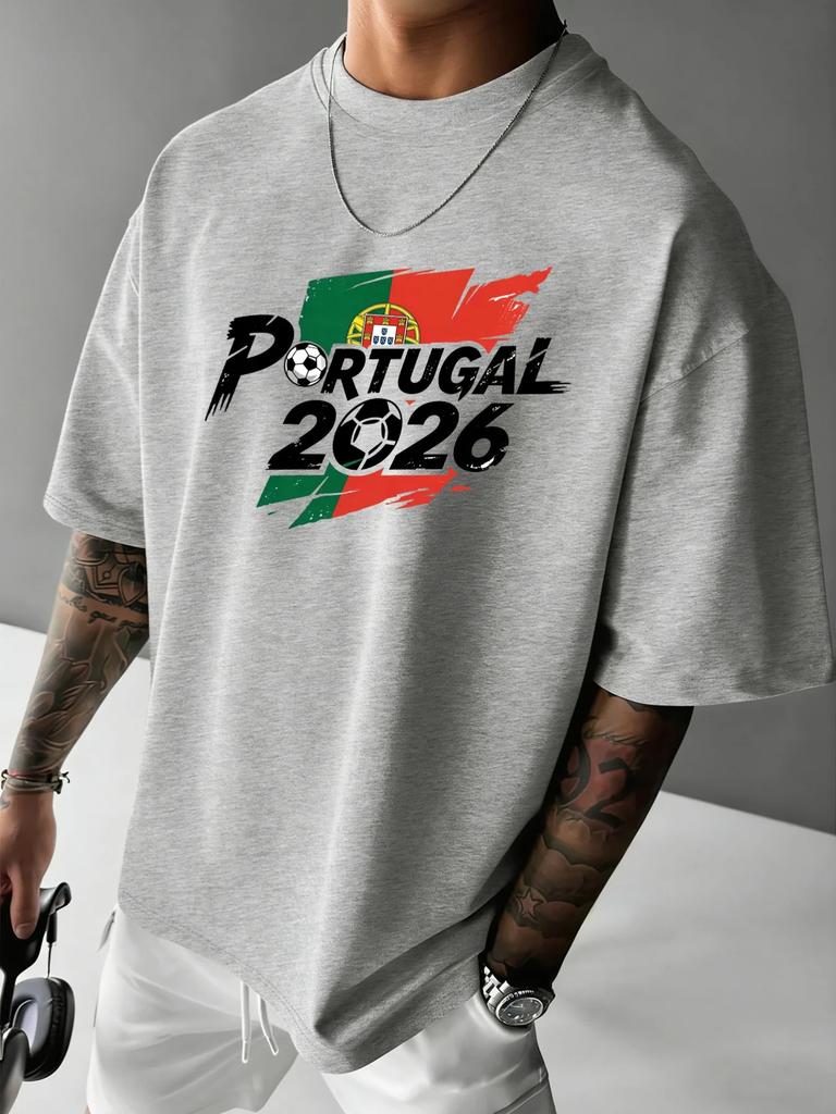 Unisexs 100 Cotton Tshirt With Portugal 2026 Football Print And Flag Pattern Casual Short Sleeve Crew Neck Plus Size S3xl