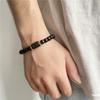 Black Matte Agate Beaded Bracelet with Zodiac Signs - Elastic Buddhist Couple Design
