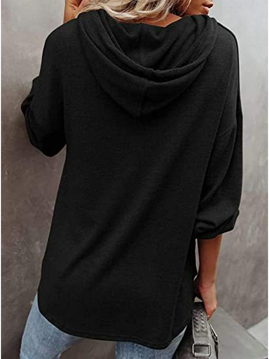 2023 Autumn/Winter Women's Casual Loose Solid Color Hooded Sweatshirt