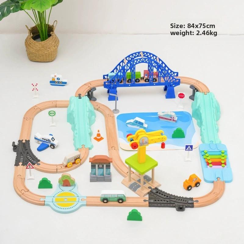 Assembled Wooden Train Track Set City Blue Bridge Scene Tracks Compatible with Brand Wooden Tracks Railway Toys for Kids Gift