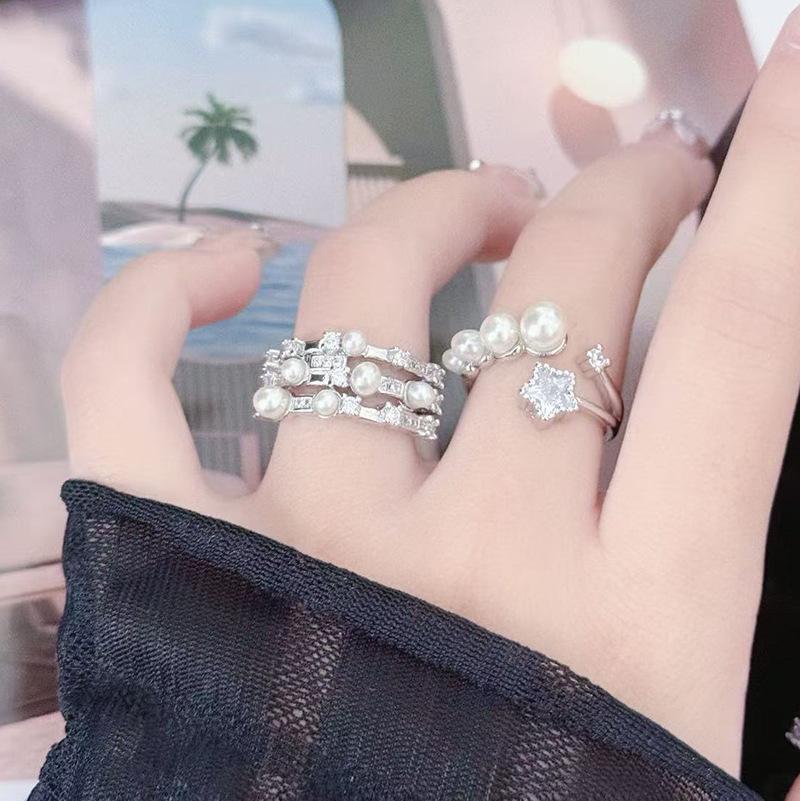 "Liu Guang Fan Bead" French Vintage Zircon Super Immortal Open Ring Women'S Fashion Comet Scallop Stacked Index Finger Ring