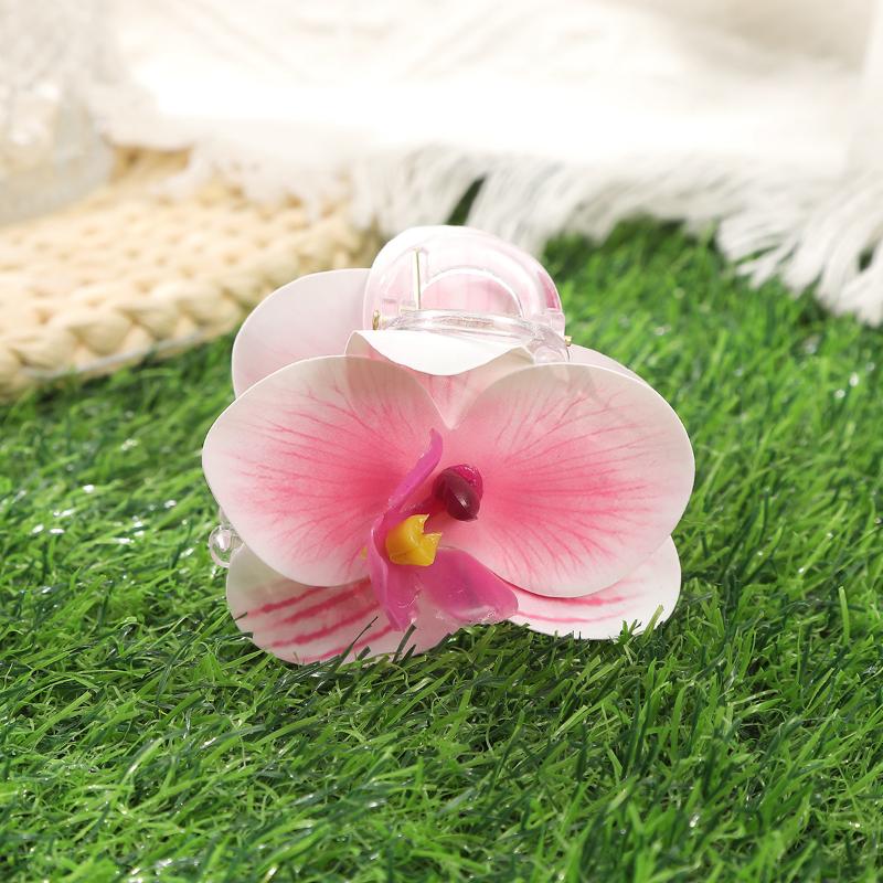 Elegant 7cm Simulated Flowers Hair Claw Durable Orchid Floral Hairpin for Weddings and Special Days