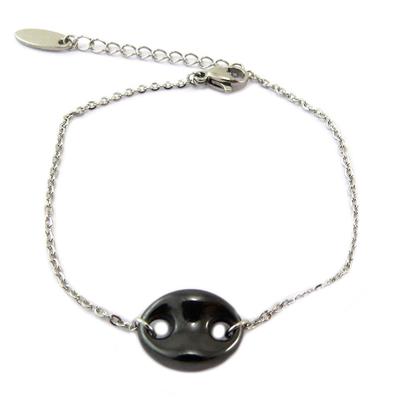 [P6729] - Armband Stahl 'Kaffeebohne' schwarz silberfarben (Keramik) - 15x10 mm