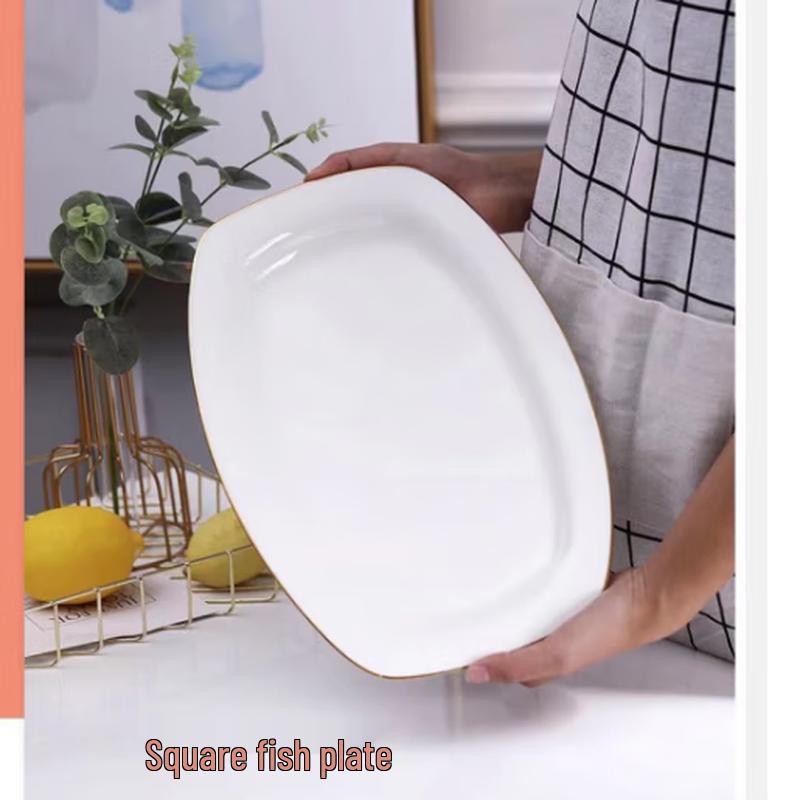 Taisun Gold Rim Square Fish Plate