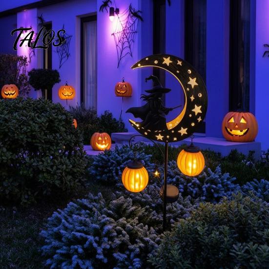 Solar Halloween Decorations for Outdoor Witch Pumpkin Moon Garden Stake Light, Waterproof on Crescent Unique Gifts Home with Lantern, LED Yard