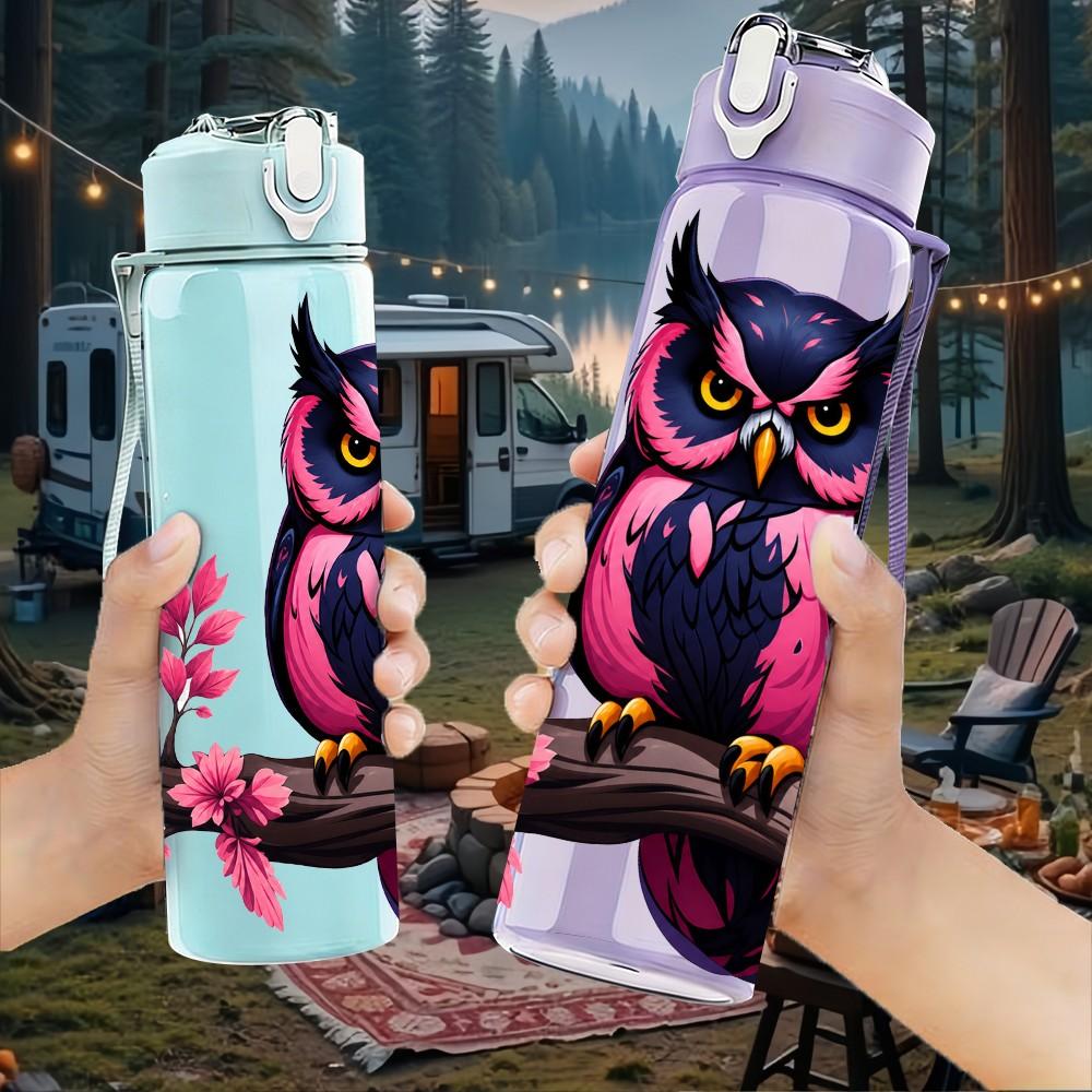 1PC Plum Branch Owl Bird 750ml Color Plastic Sports Water Bottle Leakproof Flip Straw Lid Suitable for Sports Office Home Use