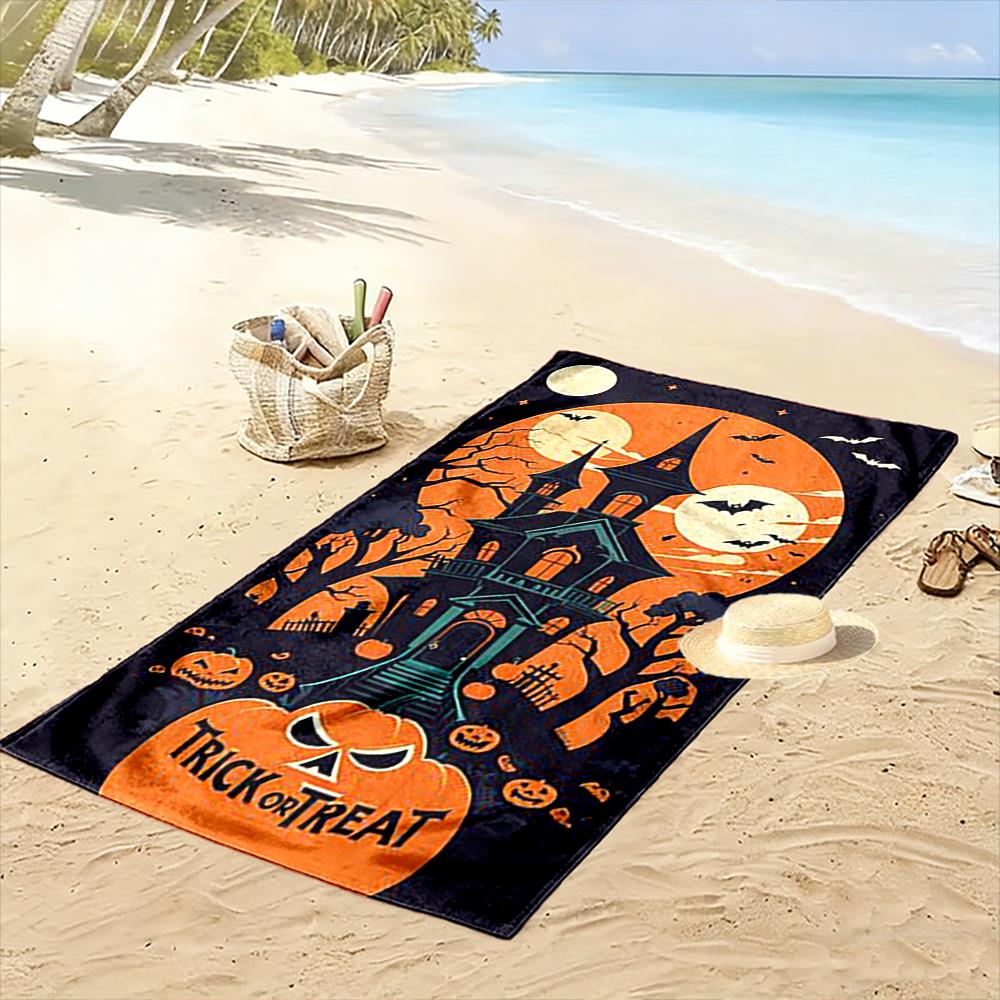 Haunted House and Pumpkins Halloween Design Beach towel quick-drying for travel outdoor sports jogging beach and swimming