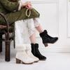 Winter Embroidered Ankle Boots for Women Non-Slip Low Block Heels Snow Booties with Faux Fur Lined Women's Warm Comfortable Fleece Walking Boot Shoes