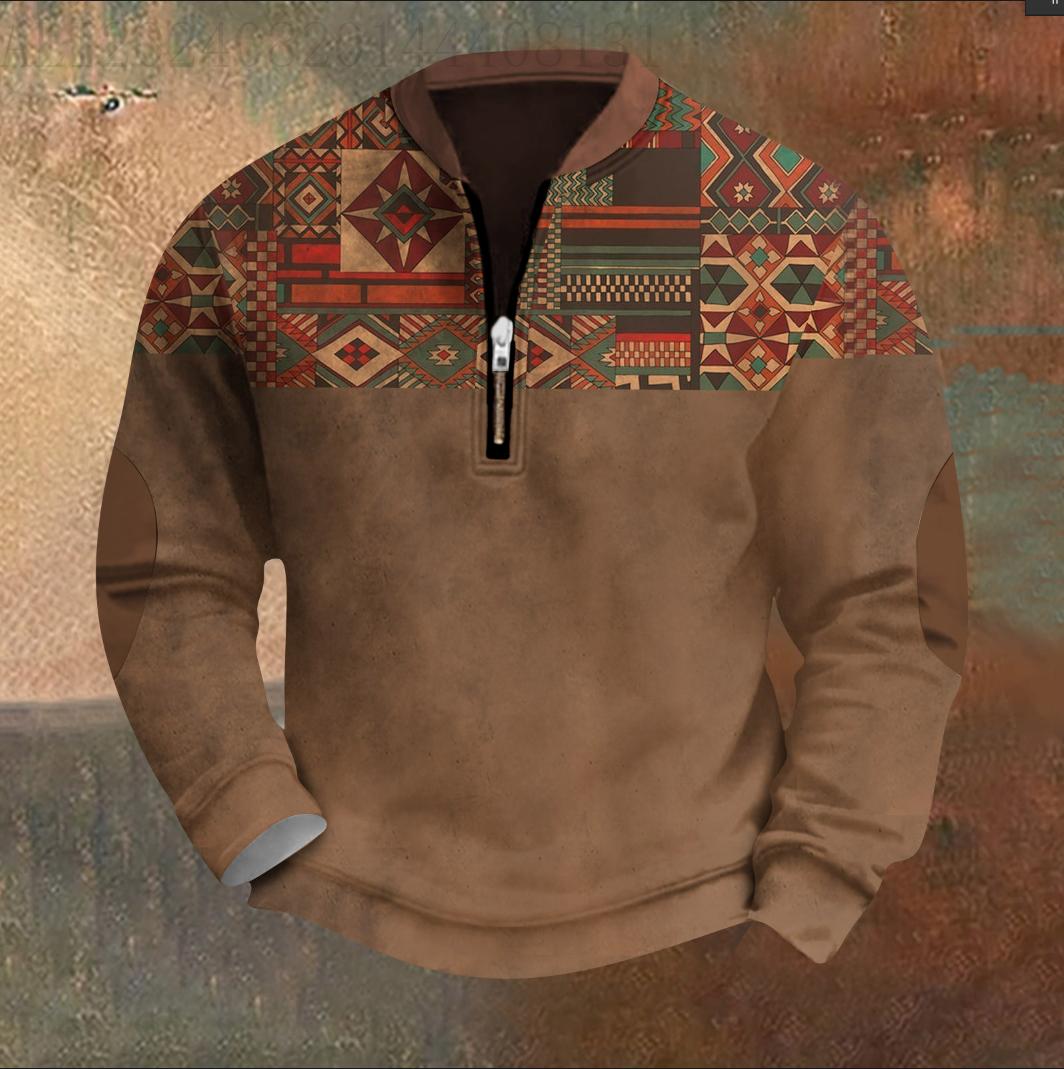 

Мужская повседневная толстовка в стиле ретро с градиентным принтом XL светло-коричневого