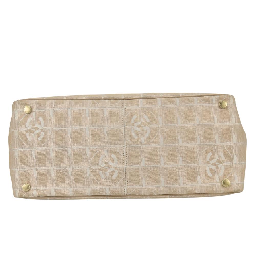 Used CHANEL Tote Bag New Travel Line MM Jacquard Nylon/leather Beige Silver 9th