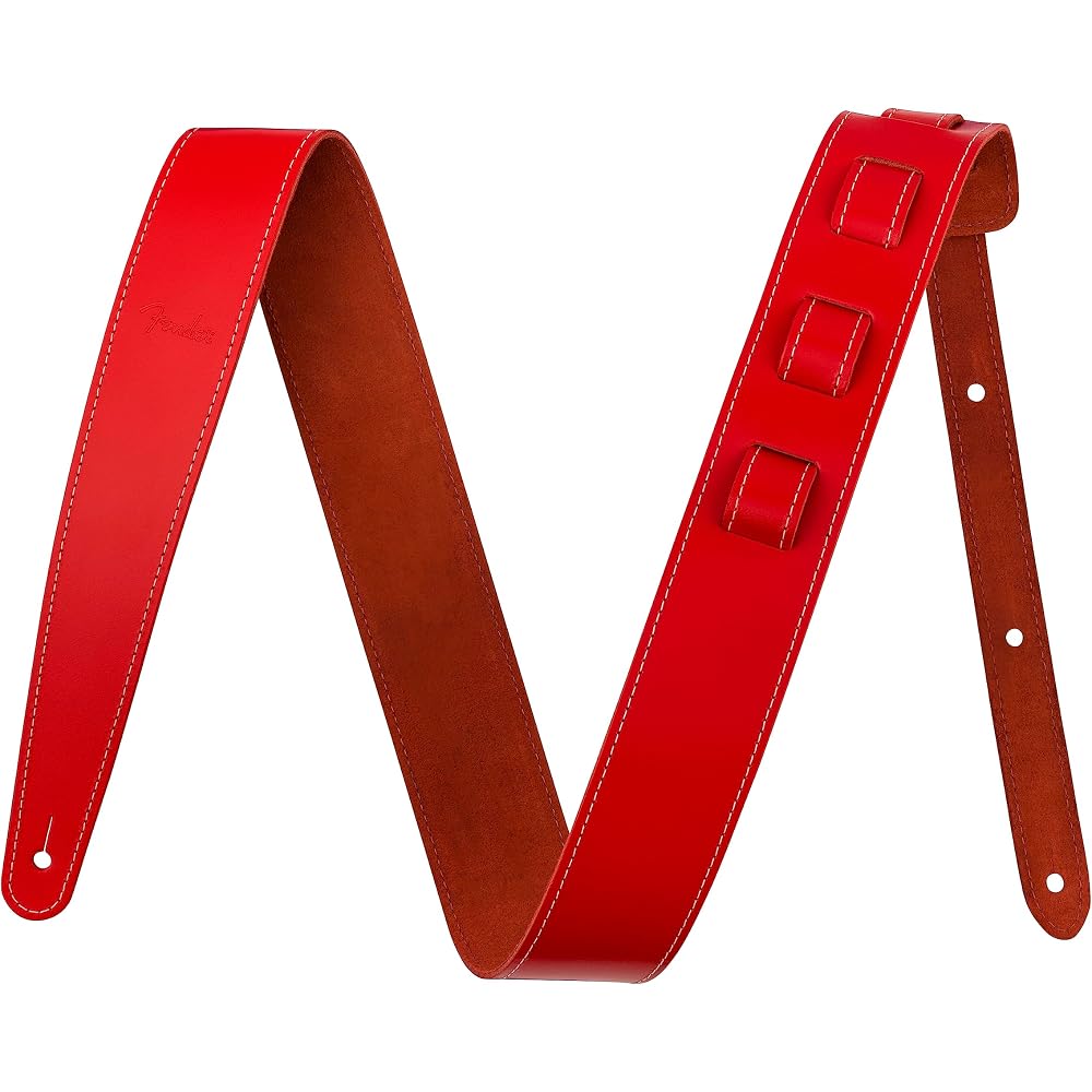 Fender Essentials Leather Guitar Strap Red Adjustable Comfortable Design