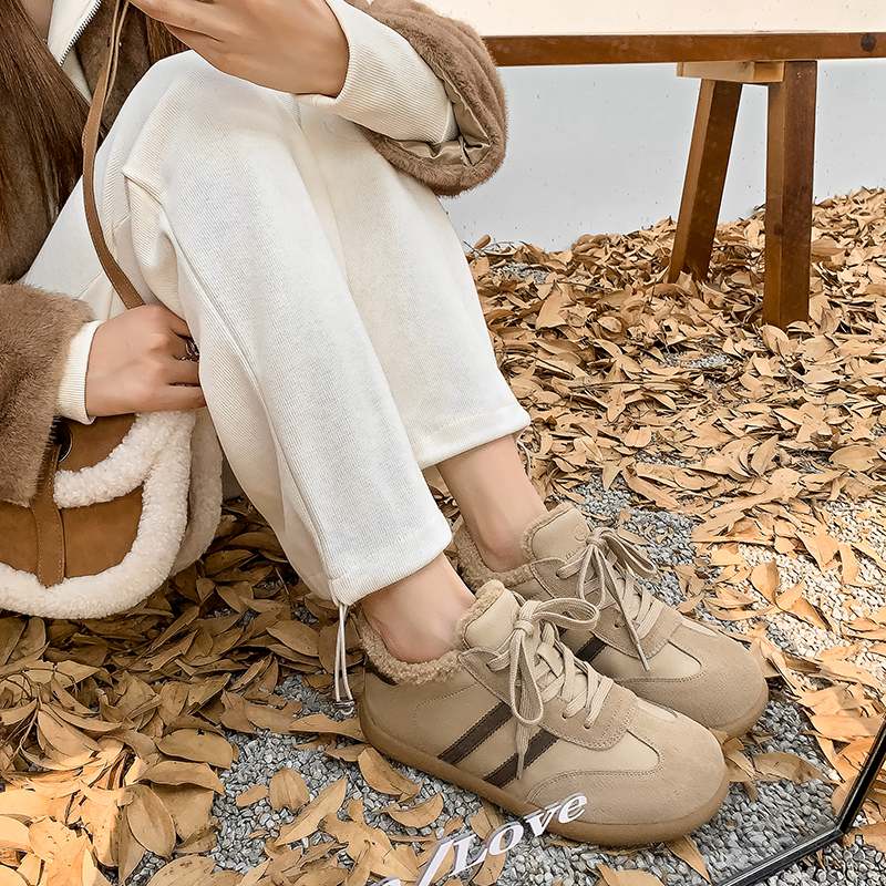 Krazing Pot Cow Skin Fur Plush Spring Autumn Summer Sneakers Flat Platform Lace Up Keep Warm Women Comfortable Casual Shoes