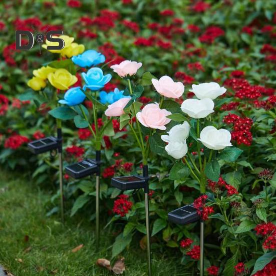 4Pcs Solar Powered Rose Lamp High Efficiency LED Waterproof Outdoor Garden Stake Light with 3D Rose Design