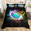 Klučičí Rugby Sportovní Povlak na Peřinu Queen Fotbalová Ložní Sada Míčový Sport Povlak na Přikrývku Černý Tie-Dye Povlak na Prošívanou Přikrývku Se 2 Povlaky na Polštáře