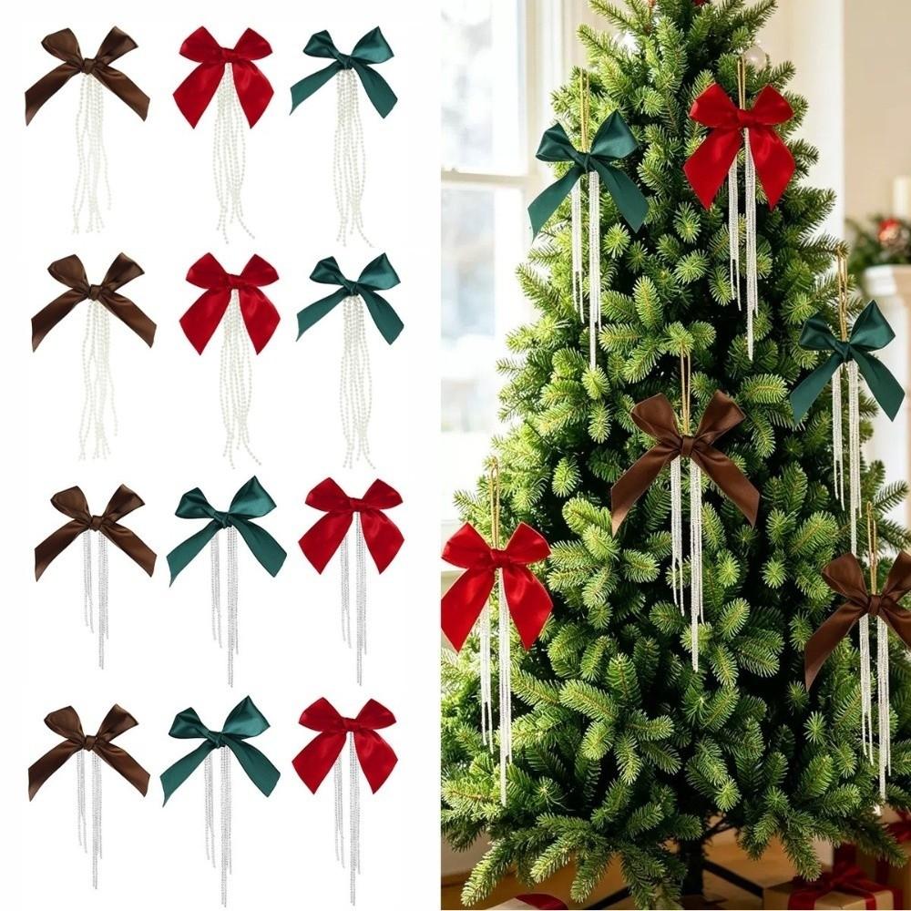 Gold Twist Ties Christmas Tree Bows Vintage Style Gift Wrap Bows Red Ribbon Bows  DIY Crafts