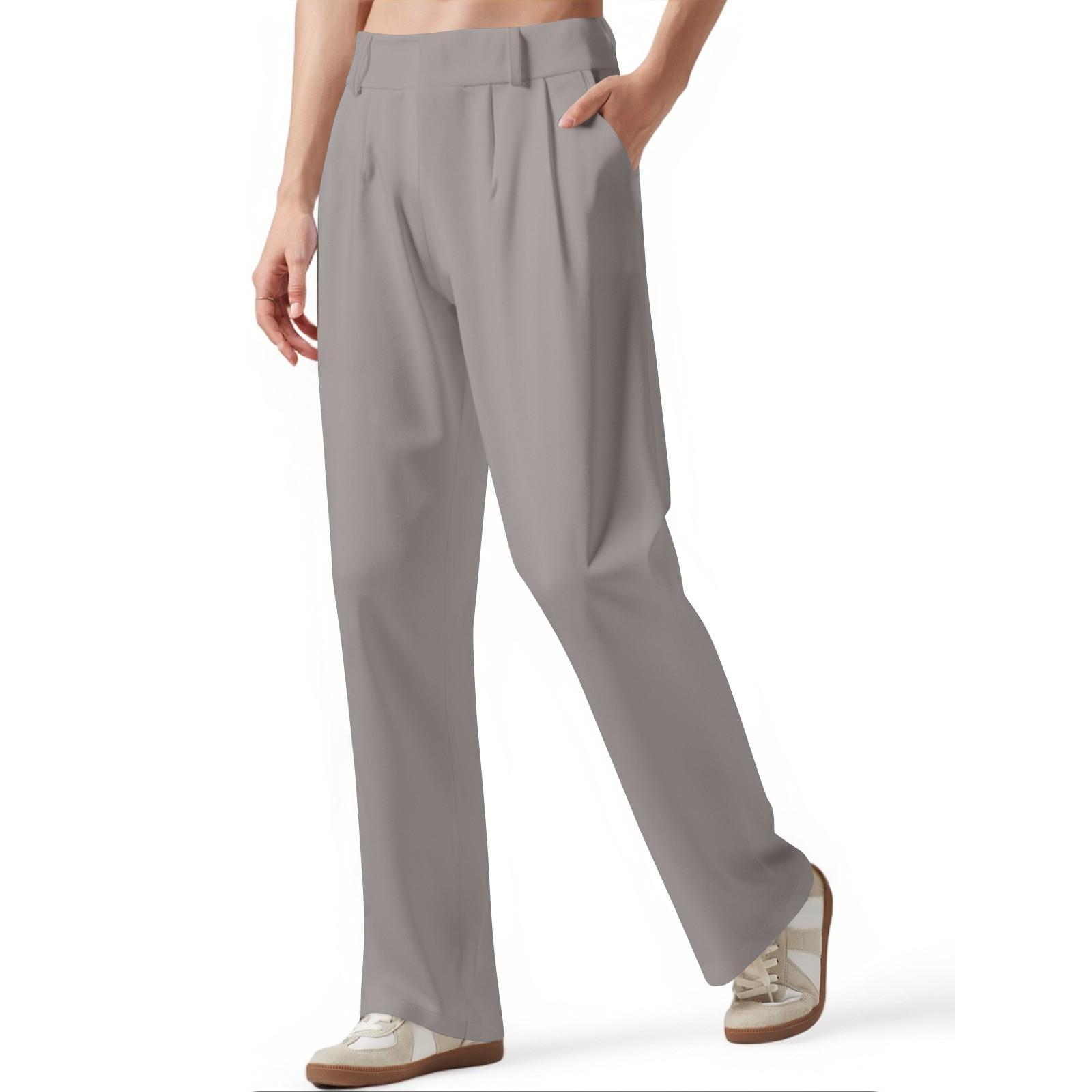 

Жіночі повсякденні штани палаццо з широкими штанинами та високою посадкою, ділові робочі штани, довгі прямі штани для костюма, широкі штани з кишенями S світло-сірий колір