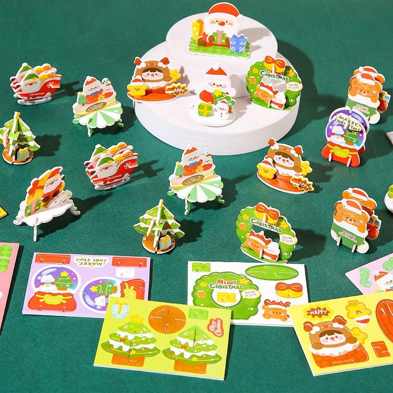 10pcs Mini Cartoon Santa Claus Snowman Paper Jigsaw Puzzles Educational Toy for Kids Christmas Party Favors Kindergarten Rewards