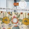 Aimego Boho Mushroom Shower Curtain - 60S 70S Retro Bohemian Flowers Eyes Floral Fabric Cloth Bath Shower Curtain Set With 12 Ho