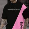 New Summer Men's Fashion T-shirt Oblique Color Blocking Printed Men's T-shirt Top