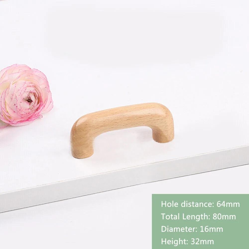 Dřevěná rukojeť nábytku Knoflík zásuvky Dveřní úchyt skříně šatní skříně Jednoduchý/dvojitý otvor Rukojeť z bukového dřeva Odolný domácí kování