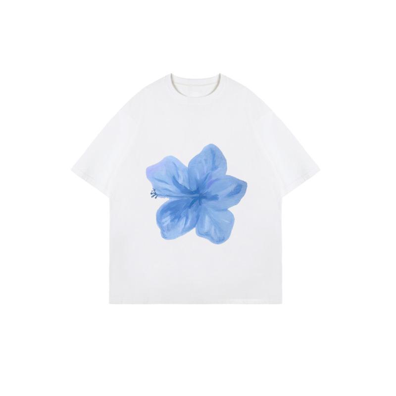Black Oversized T Shirt With Blue Flower Print For Casual Wear