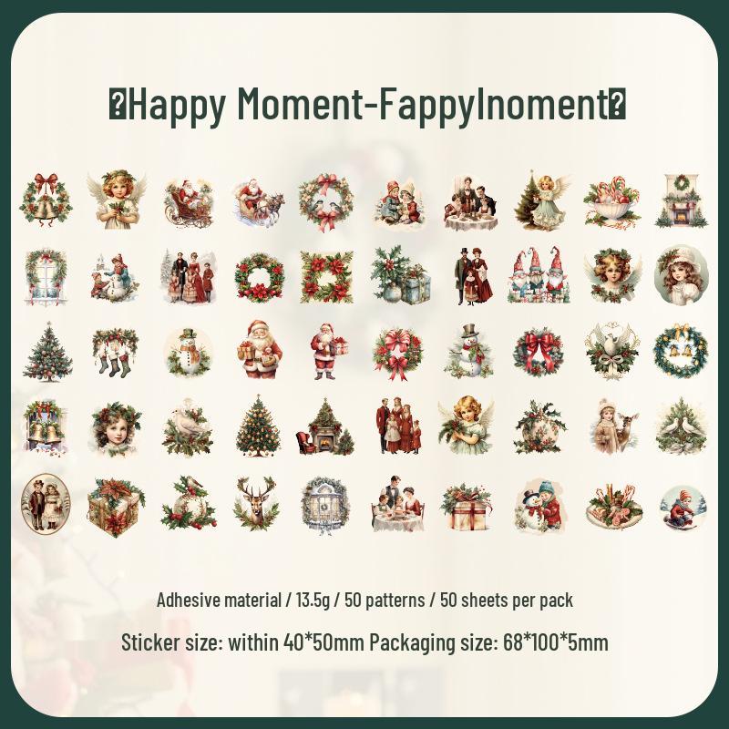 50 Christmas Starlight Die-cut Stickers: Retro Journal Material Pack