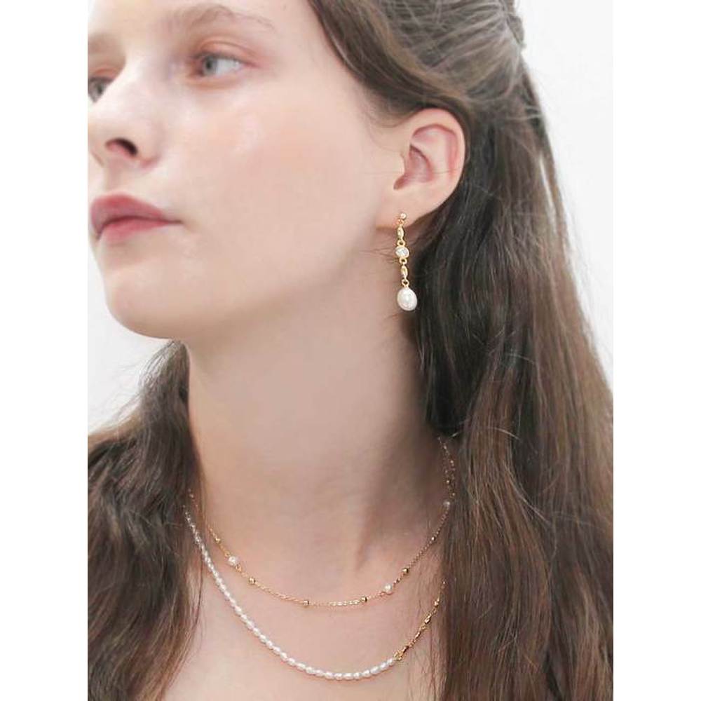925 Silver + 18K Gold White Natural Pearl Small Symbol Chain Necklace
