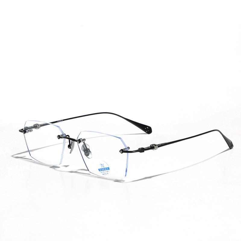 Glasses Classic Trimmed Rimless Glasses Frame Male Business Square, Metal Titanium Simple Flat Mirror Female