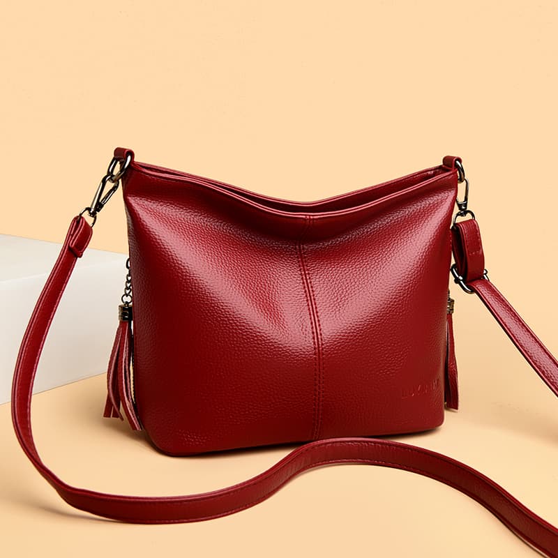 Soft leather fringed shoulder bag Crossbody tote women's bag