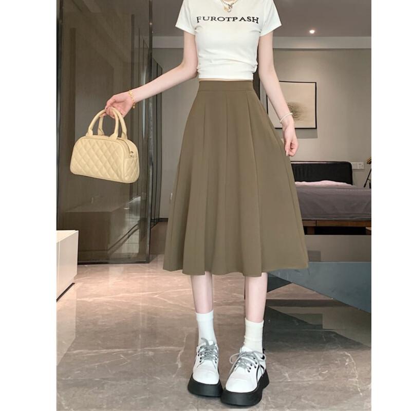 Zuose Women's High-Waist A-Line Pleated Midi Skirt