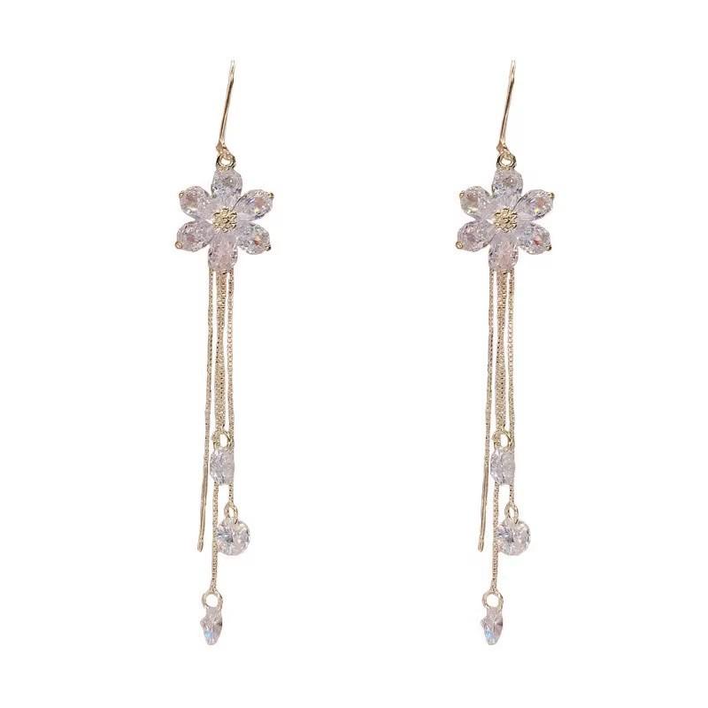 Luxury Tassel Earrings Crystal Flower Design Elegant Fairy Fashion Jewelry for Women