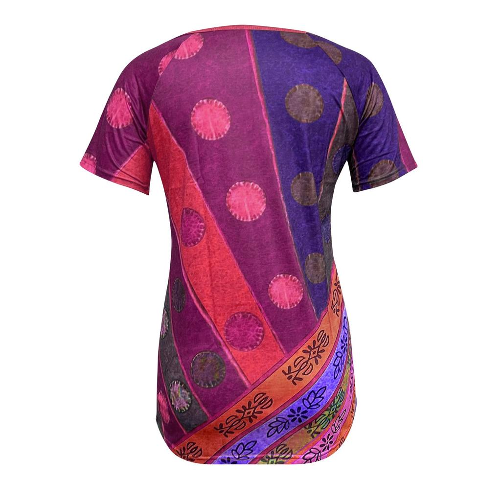 Women's Fashion Retro Round Neck Casual Digital Printing Short Sleeved T-Shirt Top