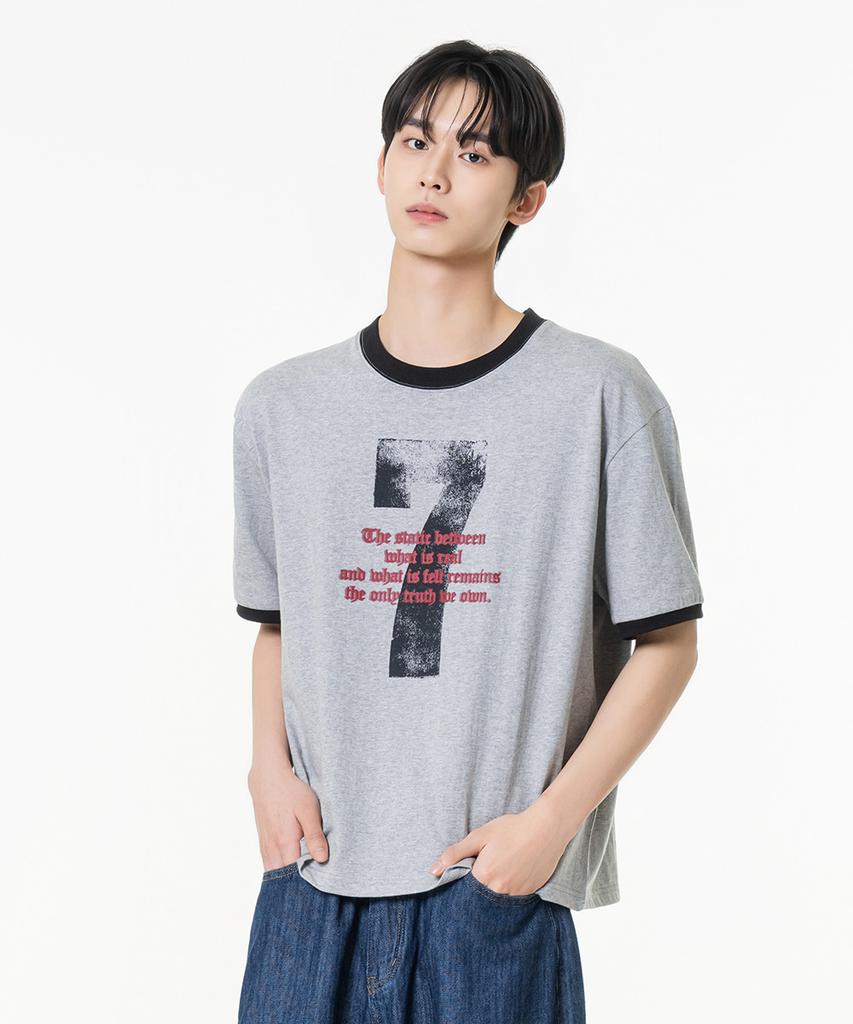 MOZMOZ Seven Graphic Ringer T-Shirt Gray
